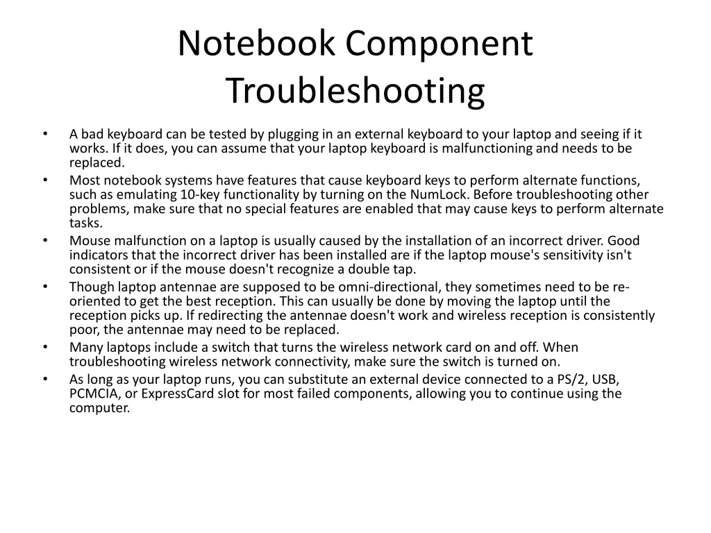 notebook component troubleshooting