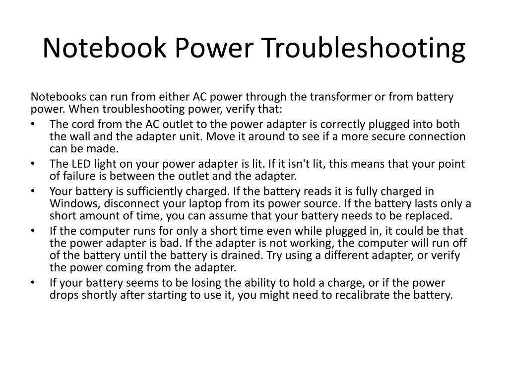 notebook power troubleshooting