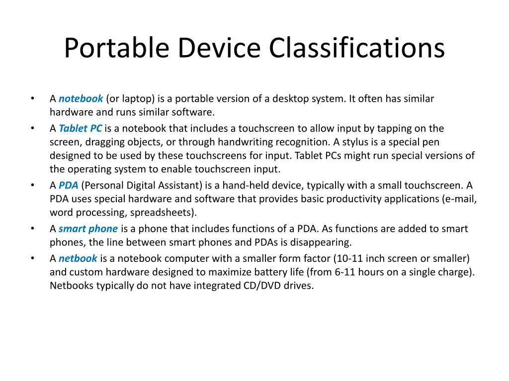 portable device classifications