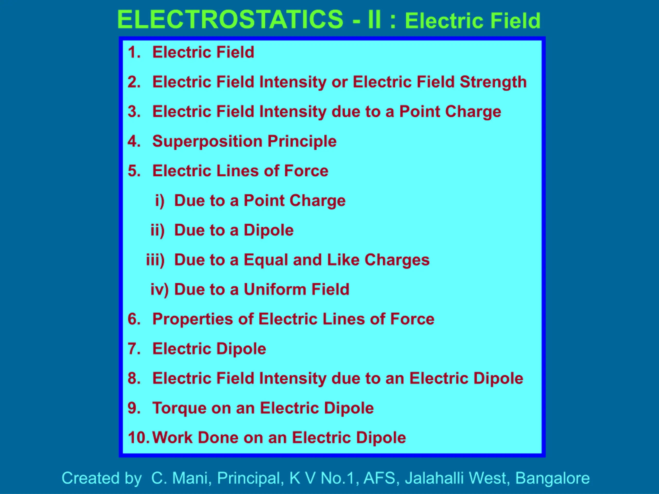 Electrostatics: Electric Field and Dipoles PPT | SlideOrbit